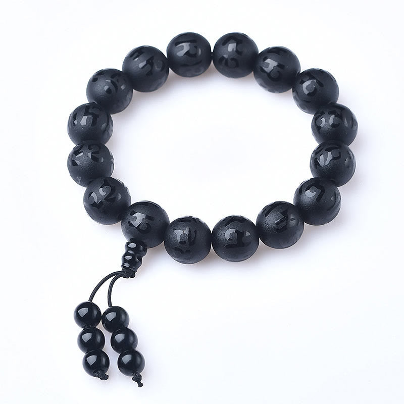 Bracelet de méditation en onyx noir et cristal blanc Buddha Stones du Tibet Om Mani Padme Hum
