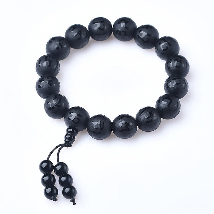 Bracelet de méditation en onyx noir et cristal blanc Buddha Stones du Tibet Om Mani Padme Hum