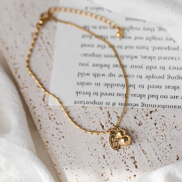 Buddha Stones Or 18k Lucky Bracelet de cheville Buckle Wealth en forme de gourde