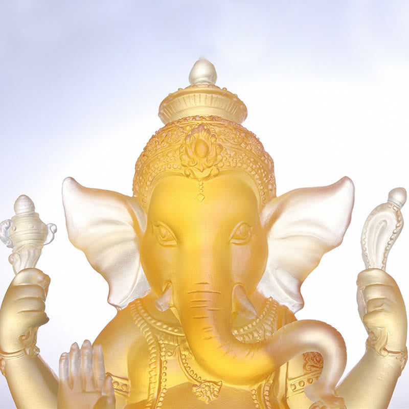 Buddha Stones faites à la main Ganesh Ganpati Figurine d'éléphant Liuli Pièce d'art en cristal Statue de protection Décoration de la maison