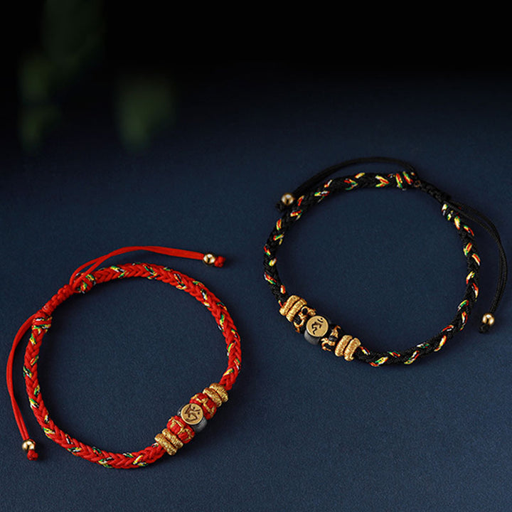 Bracelet en corde tressée en argent avec Buddha Stones et signe du zodiaque chinois