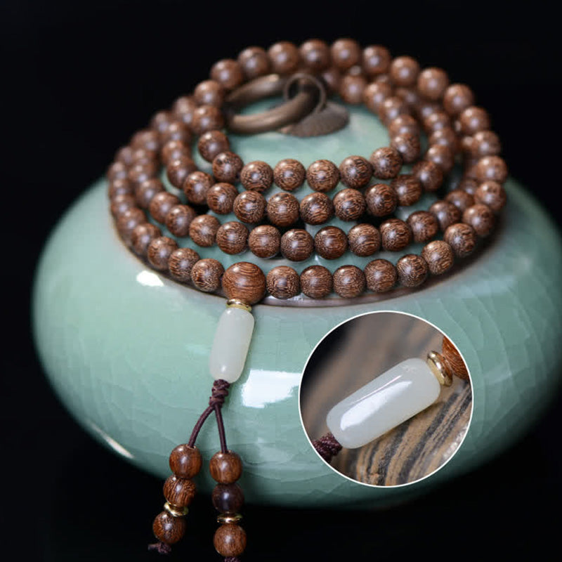 Bracelet Mala 108 perles en bois de rose et jade de Buddha Stones