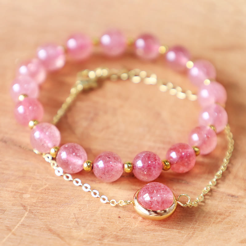 Bracelet positif en cristal de quartz fraise et pierre de soleil Buddha Stones