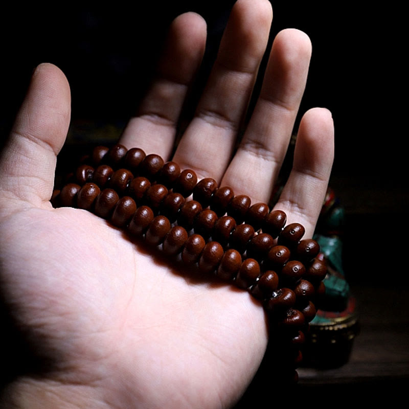 Buddha Stones Bracelet d'harmonie Dorje en cuivre avec 108 perles de Mala en perles de Bodhi violettes à trois yeux