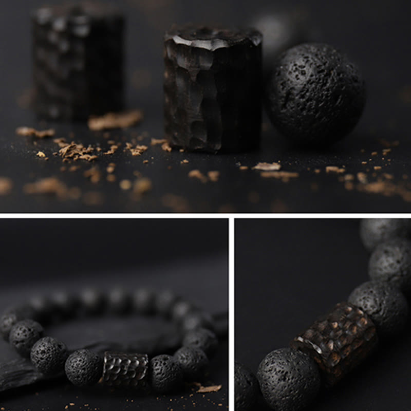 Bracelet de guérison en pierre de lave et bois d'ébène avec œil de tigre