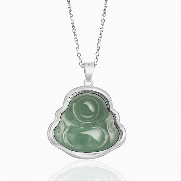 Collier de Buddha Stones en jade naturel, symbole de chance et de prospérité, avec pendentif en acier titane et pierre représentant un Bouddha rieur. - image 5