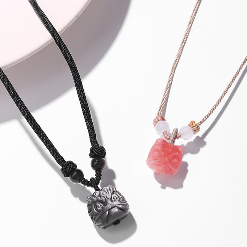 Buddha Stones Collier de protection Lion dansant en Obsidienne rouge Agate naturelle argentée Pendentif