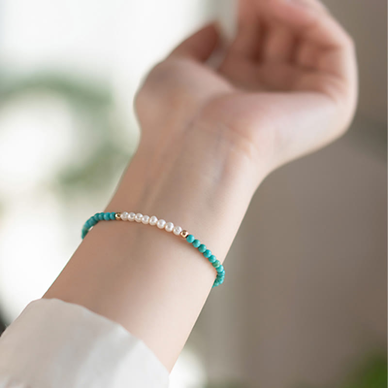 Bracelet en perles de turquoise naturelles en argent sterling 925 de Buddha Stones - image 3