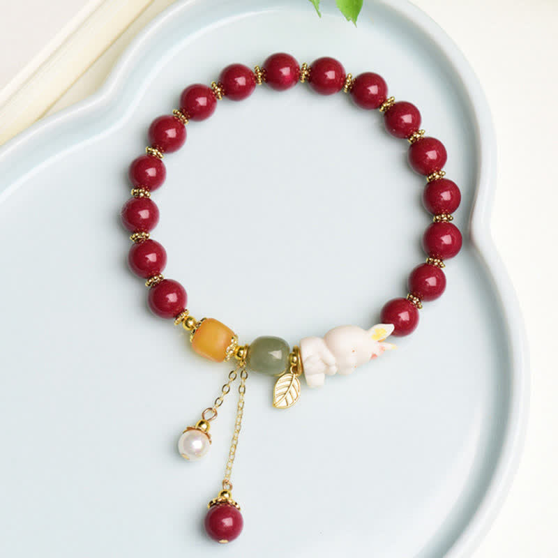Bracelet de bénédiction en perles de jade Hetian cinabre de l'année du lapin