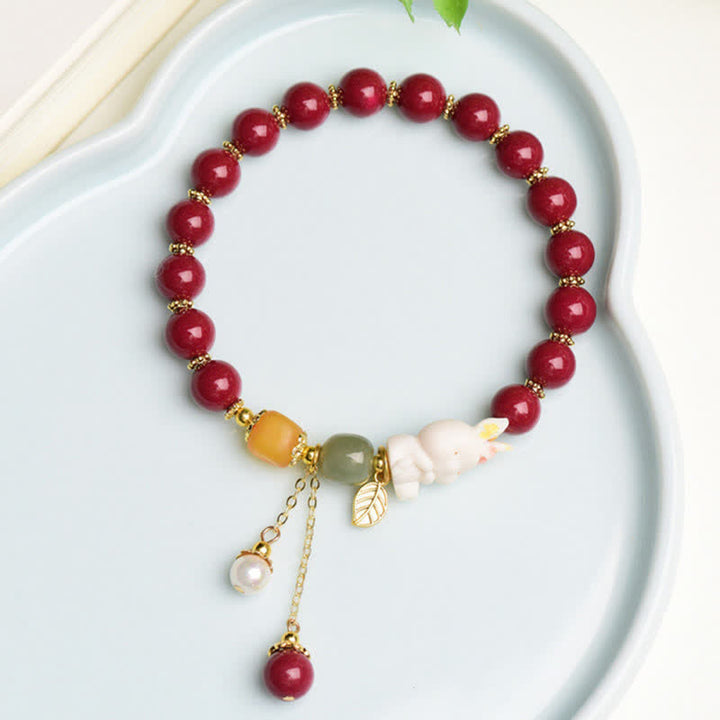 Bracelet de bénédiction en perles de jade Hetian cinabre de l'année du lapin