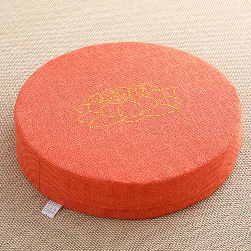 Coussin de siège de méditation en coton et lin avec broderie de Buddha Stones et de lotus - Doux - 40 cm x 10 cm - Corail - image 15