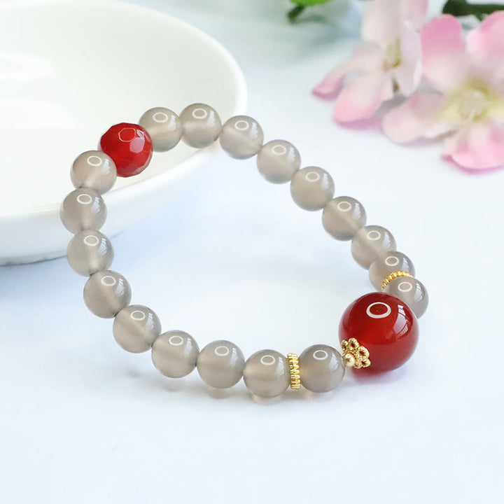 Bracelet Harmonie Agate Rouge Calcédoine Grise Naturelle Buddha Stones