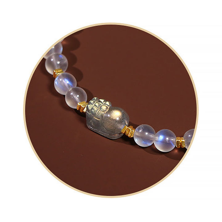 Bracelet de guérison PiXiu en pierre de lune naturelle en argent sterling 925 plaqué or avec Buddha Stones