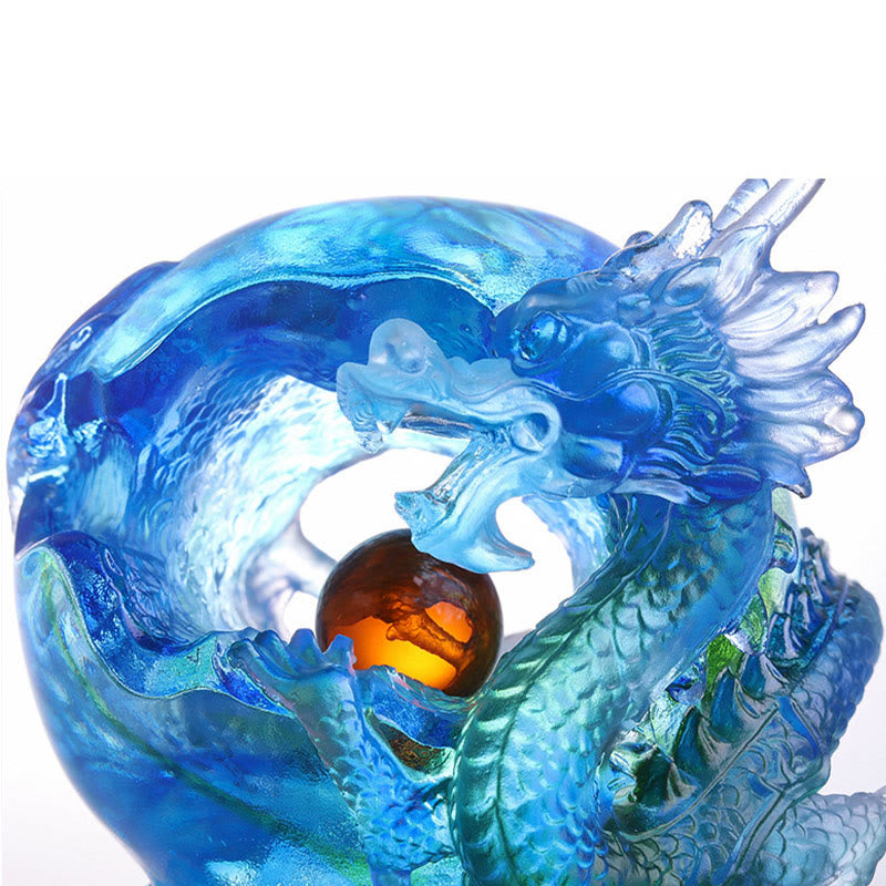 Buddha Stones faites à la main en cristal de dragon azur Liuli, pièce d'art en cristal, protection du succès, décoration de la maison et du bureau