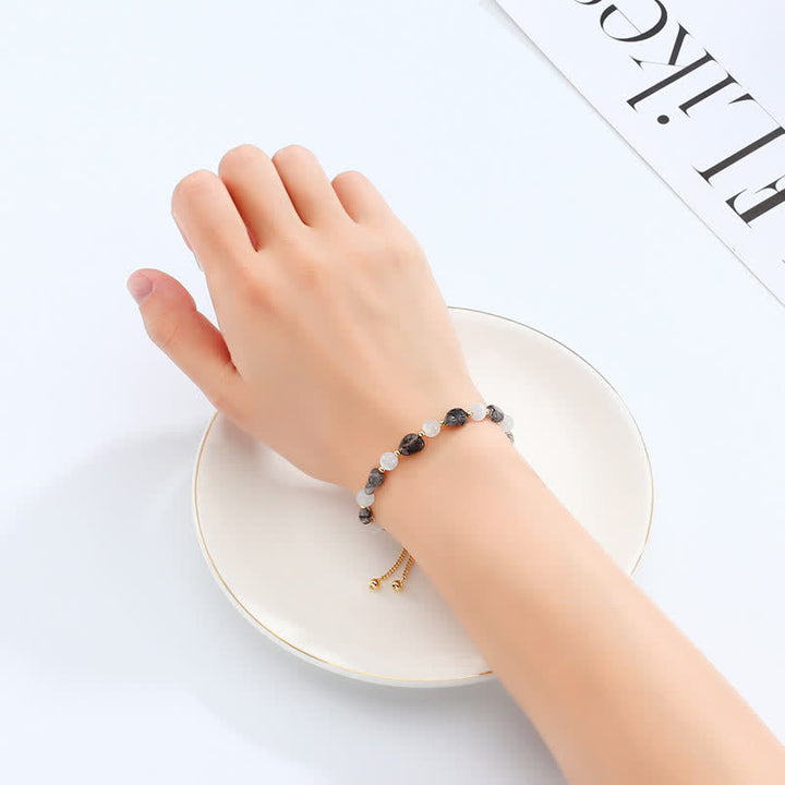 Bracelet de conscience spirituelle en cristal rose améthyste et quartz rutile noir