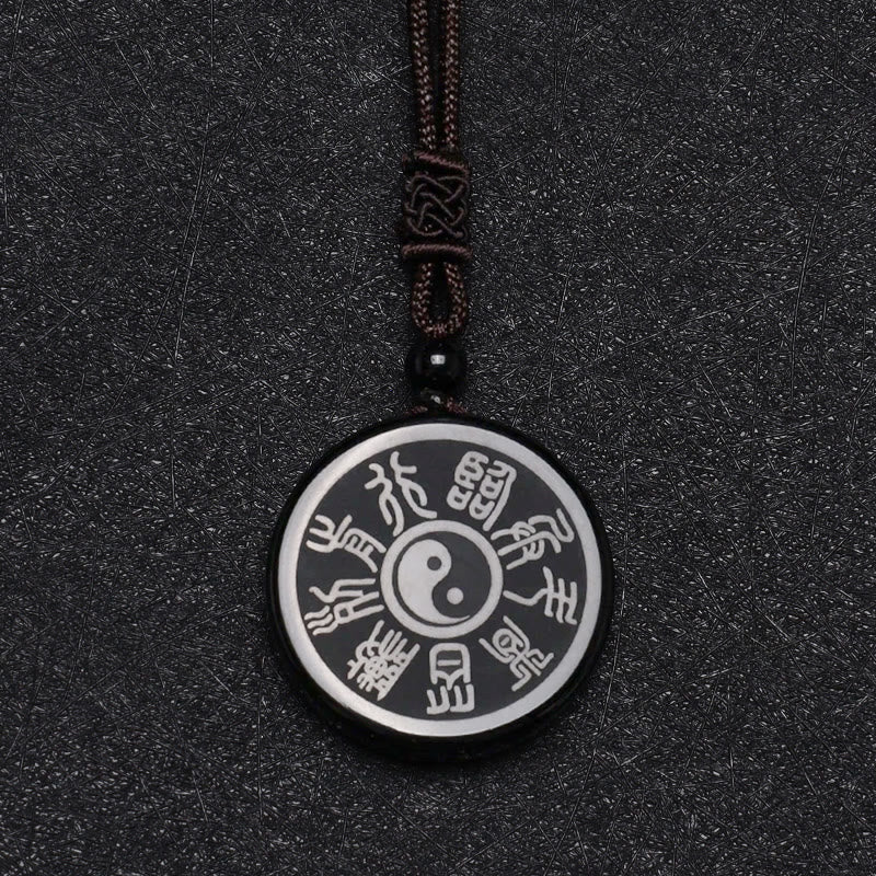 Collier pendentif Yin Yang sculpté en Buddha Stones en obsidienne noire, taoïsme, cinq montagnes sacrées, mantra à neuf caractères, purification - image 10