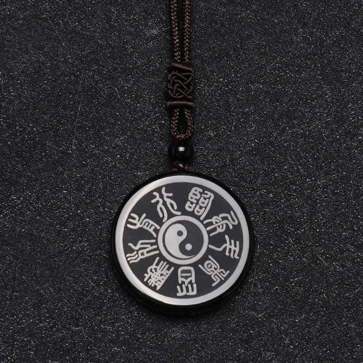Collier pendentif Yin Yang sculpté en Buddha Stones en obsidienne noire, taoïsme, cinq montagnes sacrées, mantra à neuf caractères, purification - image 10