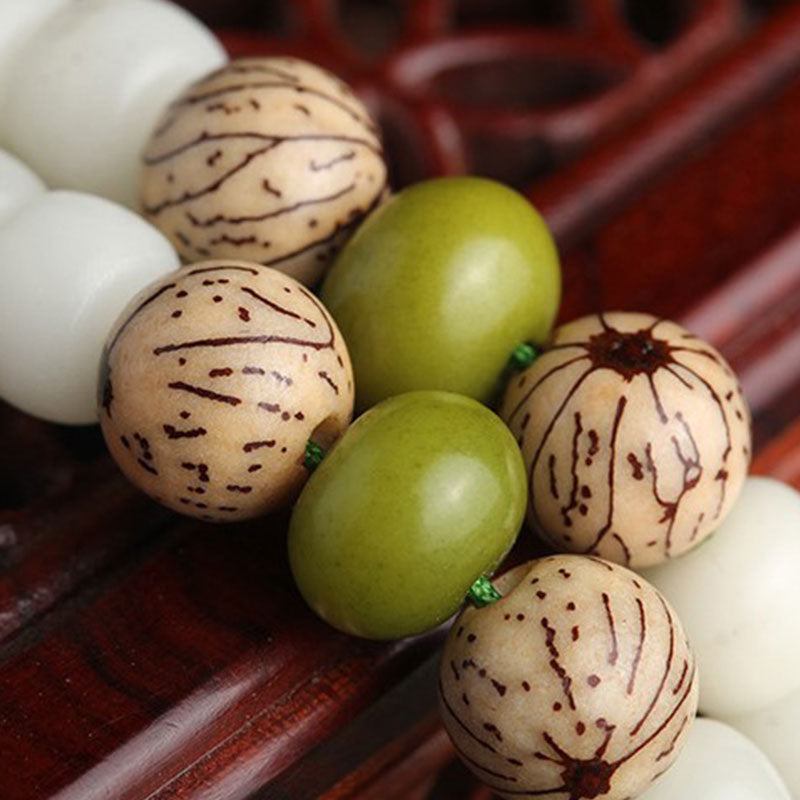 Buddha Stones Jade blanc Bodhi Lotus Mala Collier Harmonie Bracelet - image 11