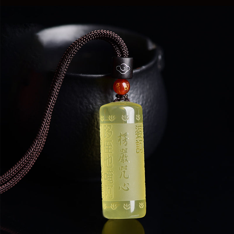 Collier pendentif force bonheur citrine Sutra du cœur