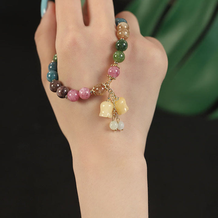 Bracelet d'amour en perles de fleur de tourmaline colorée naturelle Buddha Stones