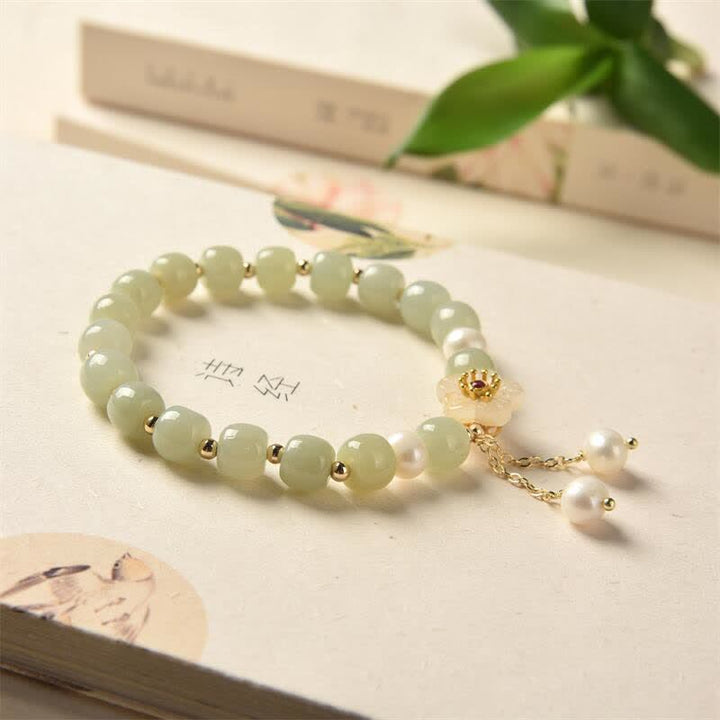 Bracelet d'abondance et de bonheur en perles de fleur de jade Hetian