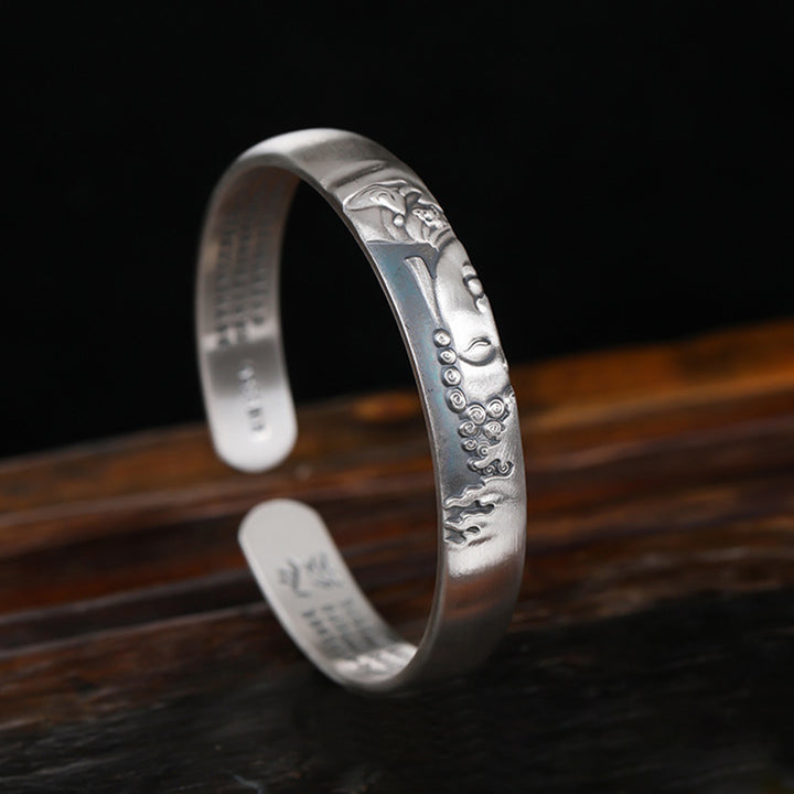 Bracelet Buddha Stones en argent sterling 999 avec tête de Bouddha et cœur Sutra de la sérénité