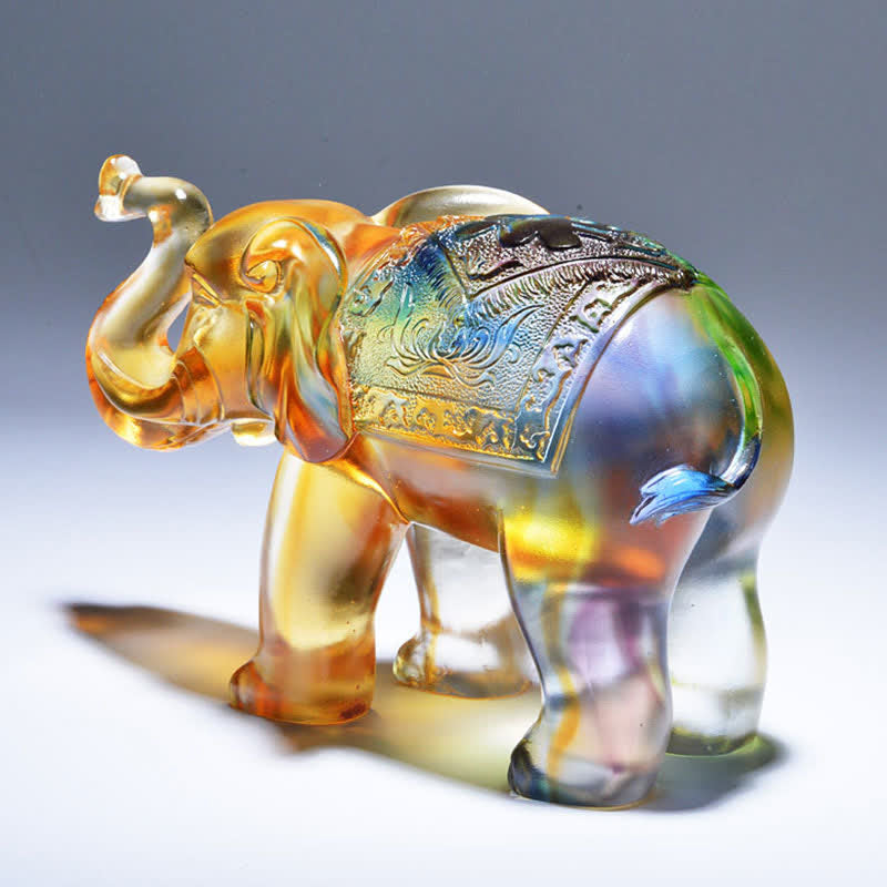 Pièce d'art en cristal d'éléphant de Liuli faite à la main Sagesse Richesse Décoration de la maison