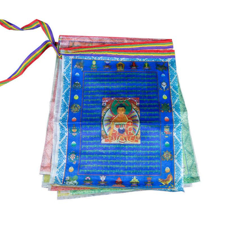 Buddha Stones Drapeau de prière extérieur tibétain à cinq couleurs représentant le Bouddha du Cheval de Vent et Tara, symbole de guérison et de bon augure - image 20