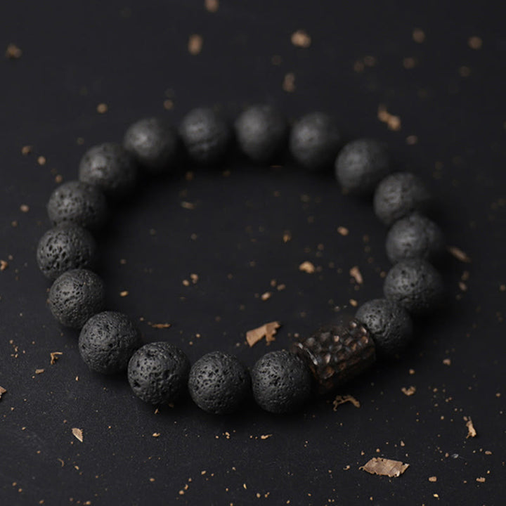 Bracelet de guérison en pierre de lave et bois d'ébène avec œil de tigre