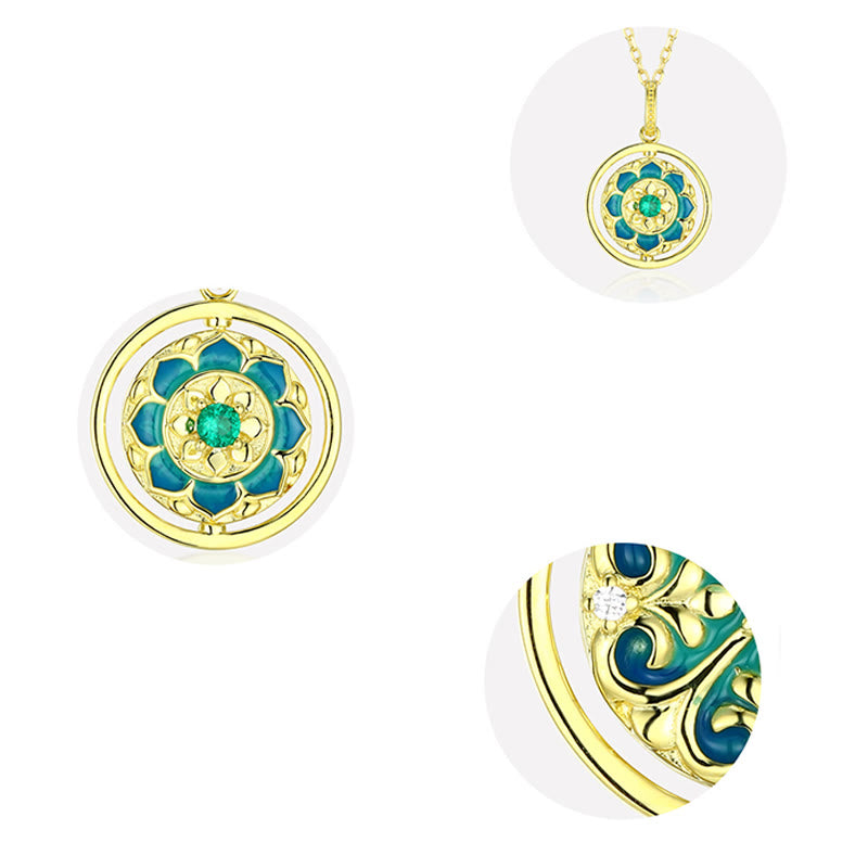 Collier pendentif rotatif en argent sterling 925 avec Buddha Stones et fleur de lotus en zircone