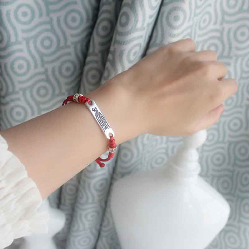 Bracelet tressé en argent sterling 925 Buddha Stones et ficelle rouge