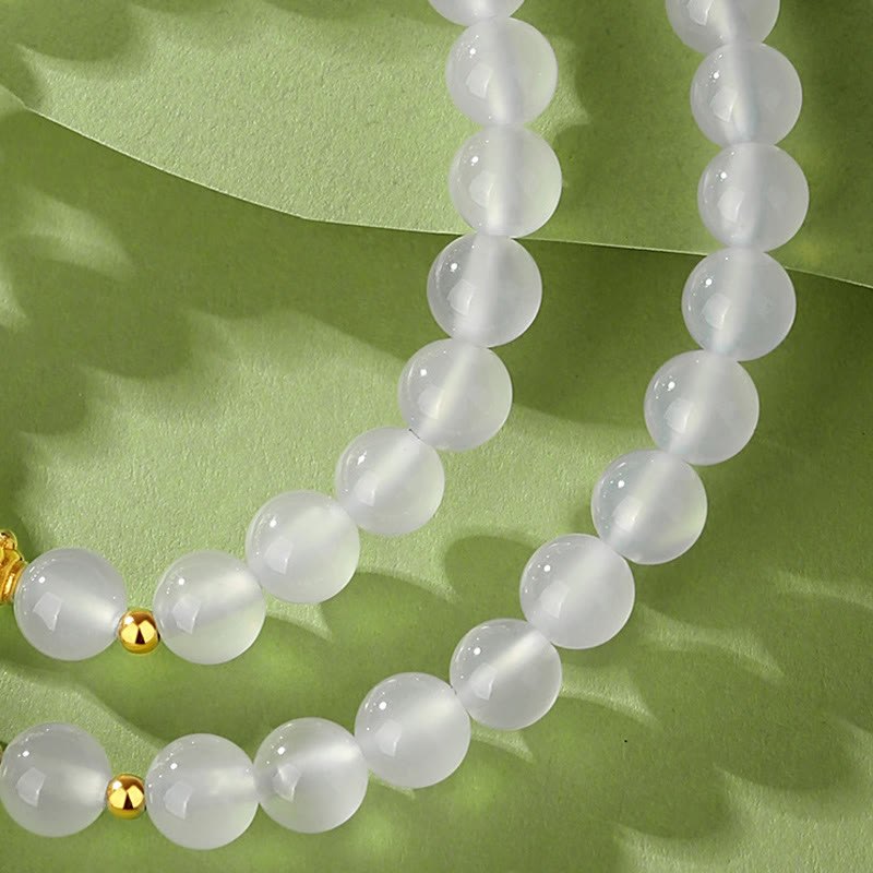 Bracelet de protection double tour en argent sterling 925 et agate blanche naturelle de Buddha Stones