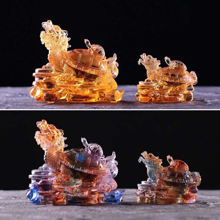 Buddha Stones Feng Shui Dragon Tortue Pièces de monnaie en cristal Liuli fait à la main Pièce d'art porte-bonheur Décoration de bureau à domicile