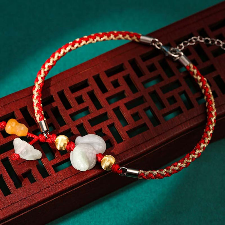 Bracelet de cheville en fil rouge avec Buddha Stones et signe du zodiaque chinois