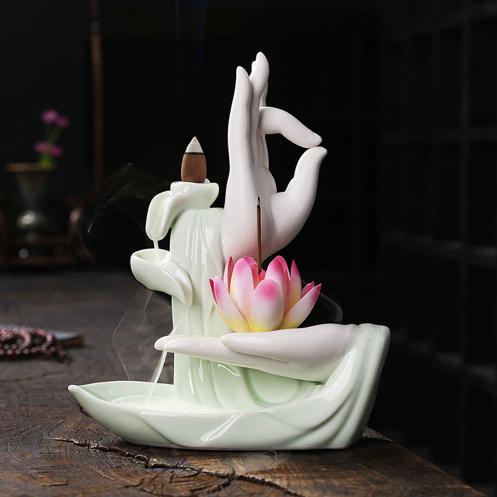 Pierres de Bouddha Brûleur d'encens tibétain avec bénédiction du lotus