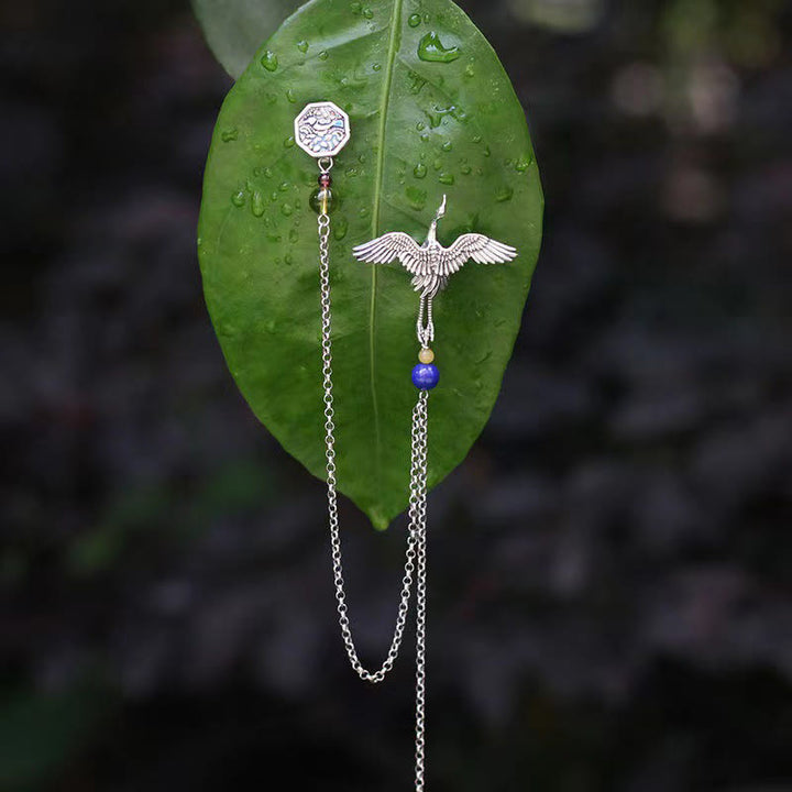 Broche en cuivre avec grue vintage et Buddha Stones