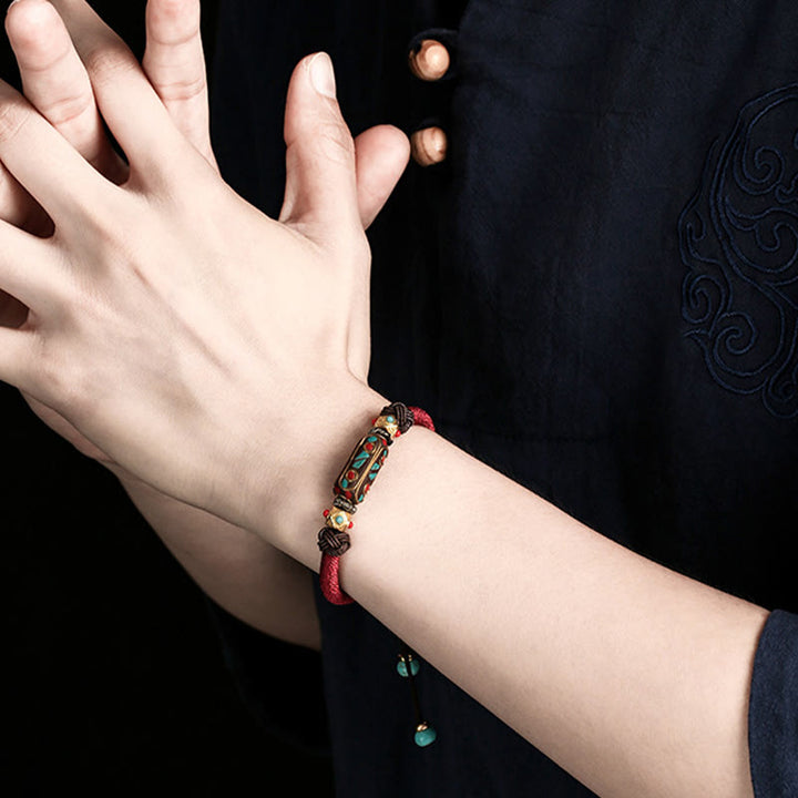 Bracelet tressé en turquoise tibétain fait main avec Buddha Stones Om Mani Padme Hum