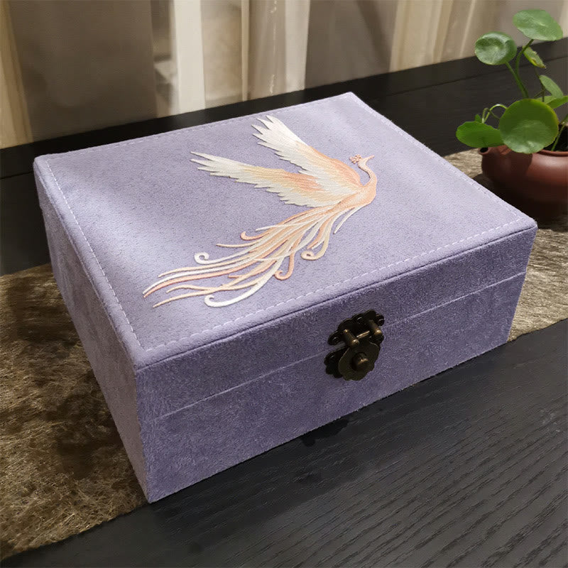 Boîte à bijoux en flanelle à deux niveaux avec Buddha Stones et phénix violet