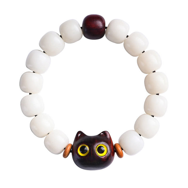 Bracelet de sagesse en Buddha Stones, graine de Bodhi naturelle, petite feuille, bois de santal rouge, bois d'ébène, joli chat porte-bonheur - image 9