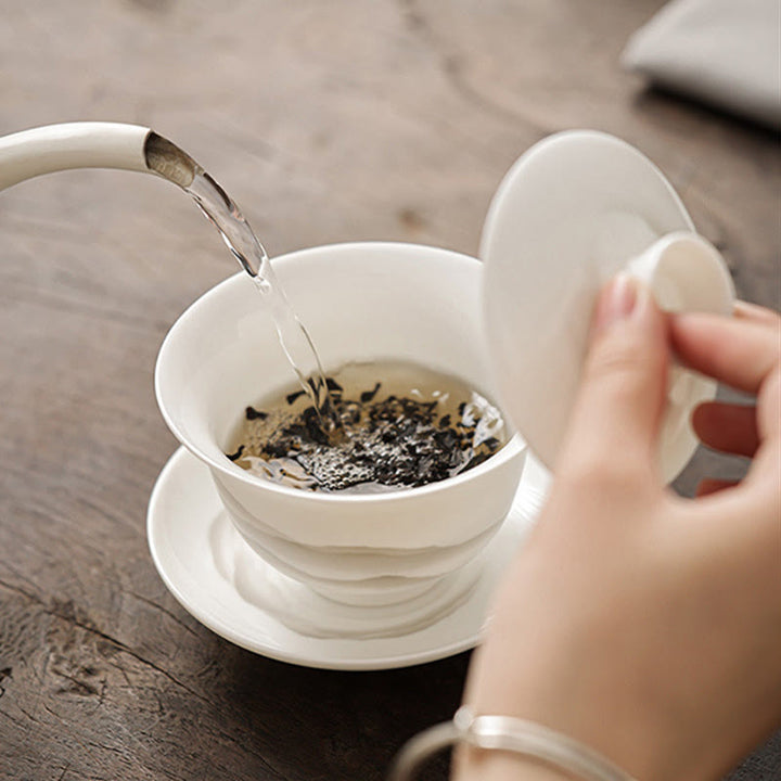 Buddha Stones Peinture à l'encre vintage Montagne Porcelaine blanche Céramique Gaiwan Sancai Tasse à thé Kung Fu Tasse à thé et soucoupe avec couvercle Ustensile à thé Théière