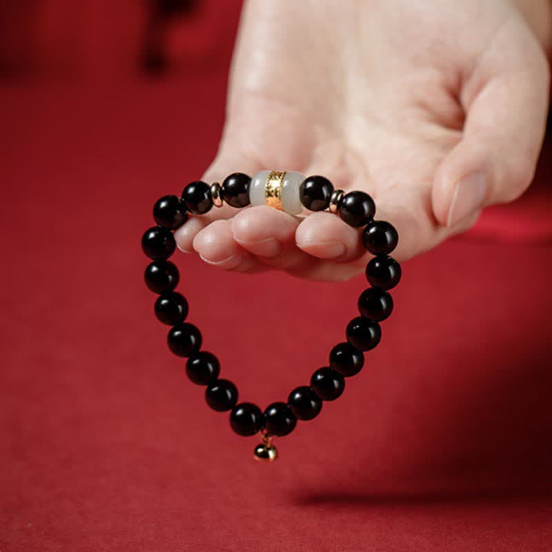 Bracelet magnétique pour couple en obsidienne Buddha Stones et jade Om Mani Padme Hum