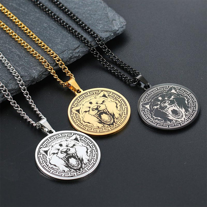 Collier pendentif de protection en acier titane avec Buddha Stones et animaux