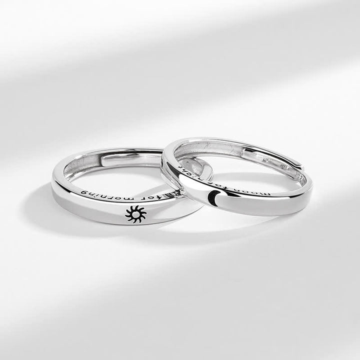 Bague de couple réglable en argent sterling 925 Buddha Stones et protection du soleil et de la lune