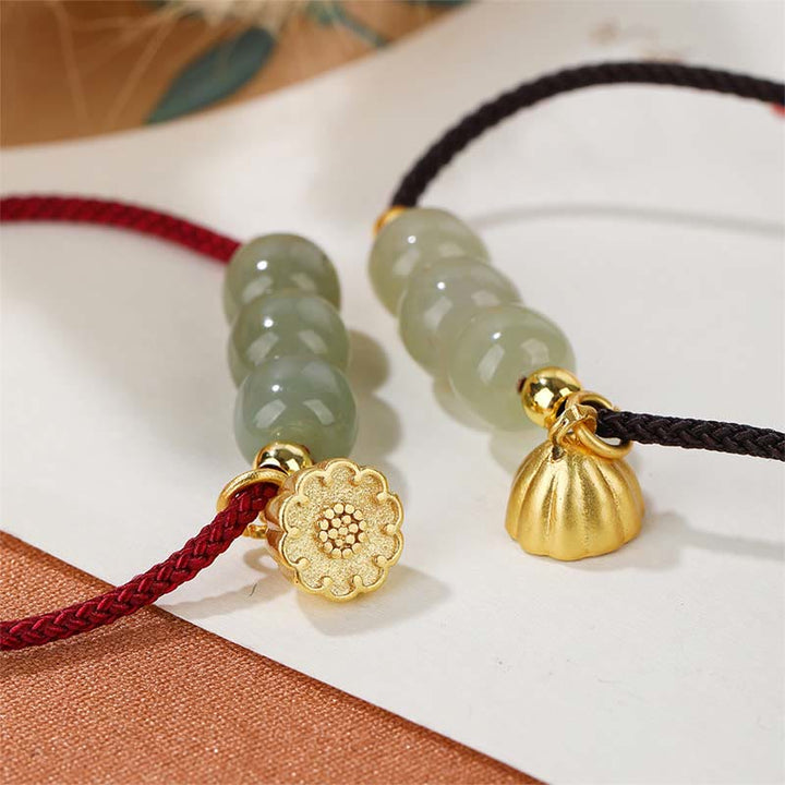 Bracelet tressé fait main en Buddha Stones de jade Hetian et gousse de lotus pour la prospérité et la chance