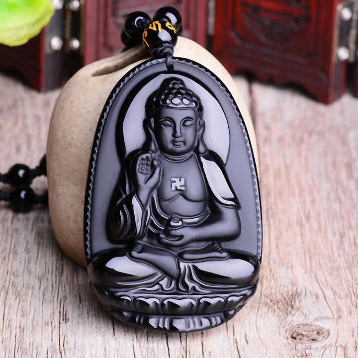 Collier pendentif amulette de protection Bouddha en obsidienne avec Buddha Stones et zodiaque chinois - image 8