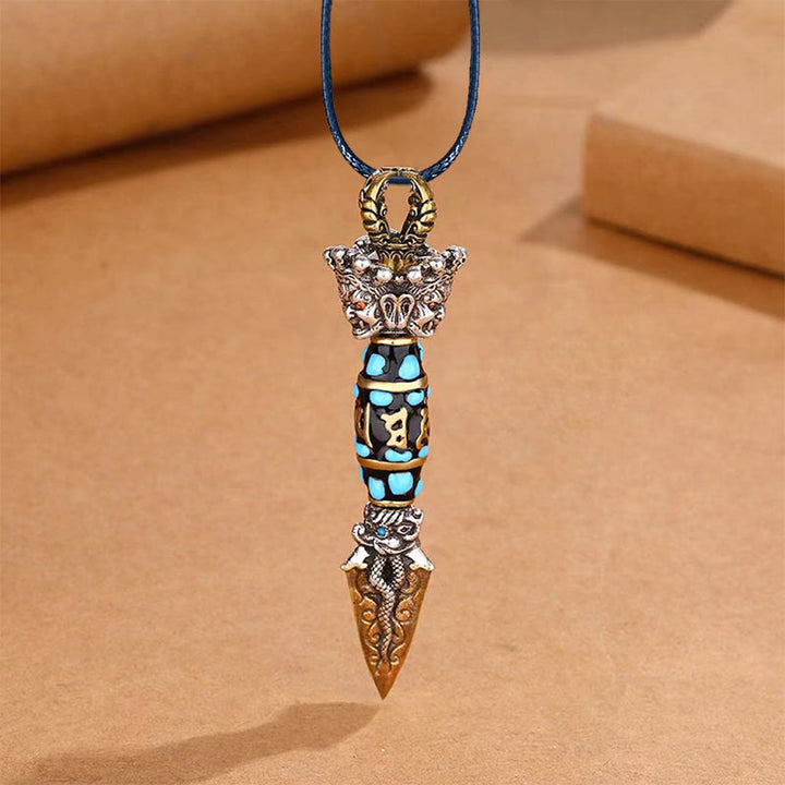 Buddha Stones Tibet Om Mani Padme Hum Dzi Perle Dorje Vajra Motif Richesse Collier Pendentif Rotatif - Collier et corde en cuir - image 11