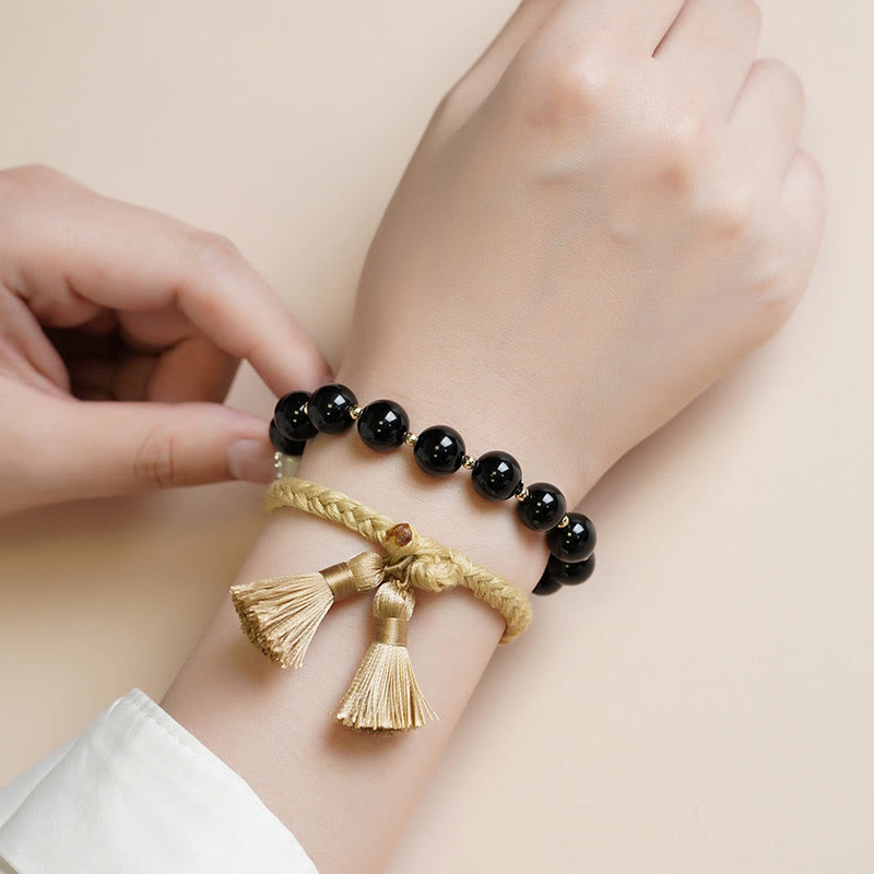 Bracelet de protection en perles d'onyx noir Buddha Stones , lot de 2