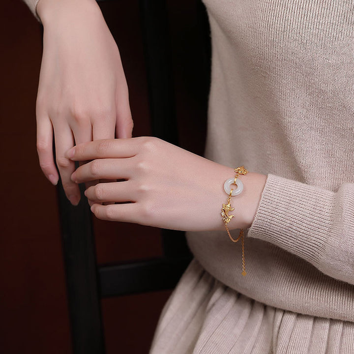 Bracelet de prospérité en jade blanc et poisson koï Buddha Stones