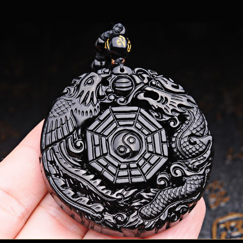 Collier avec pendentif en obsidienne, dragon, phénix , Buddha Stones Bagua - image 11
