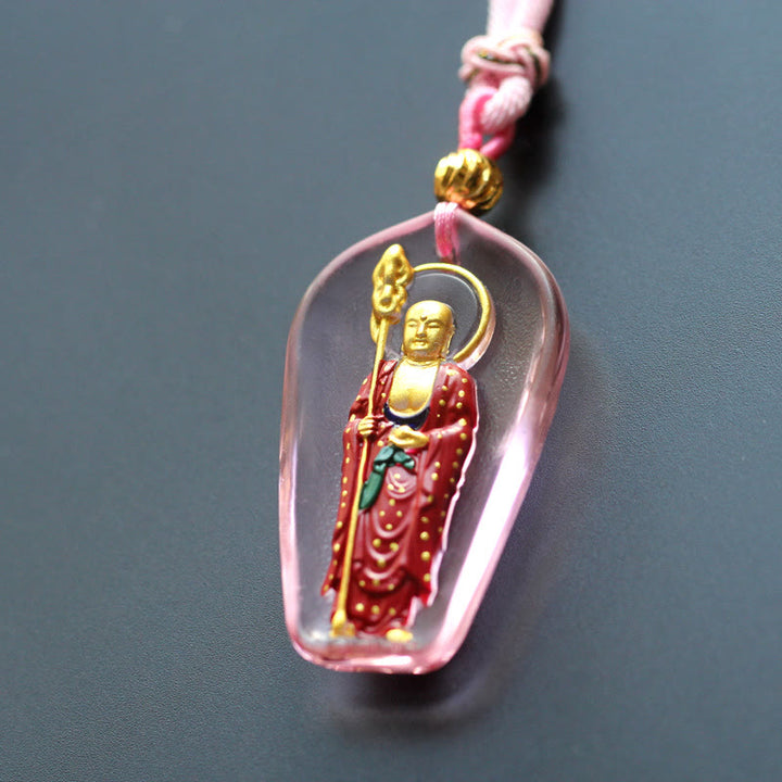 Collier pendentif amulette de compassion en cristal Buddha Stones Liuli Ksitigarbha - Ksitigarbha rose debout - image 8
